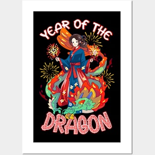 Chinese New Year 2024 Year of The Dragon Fireworks Posters and Art